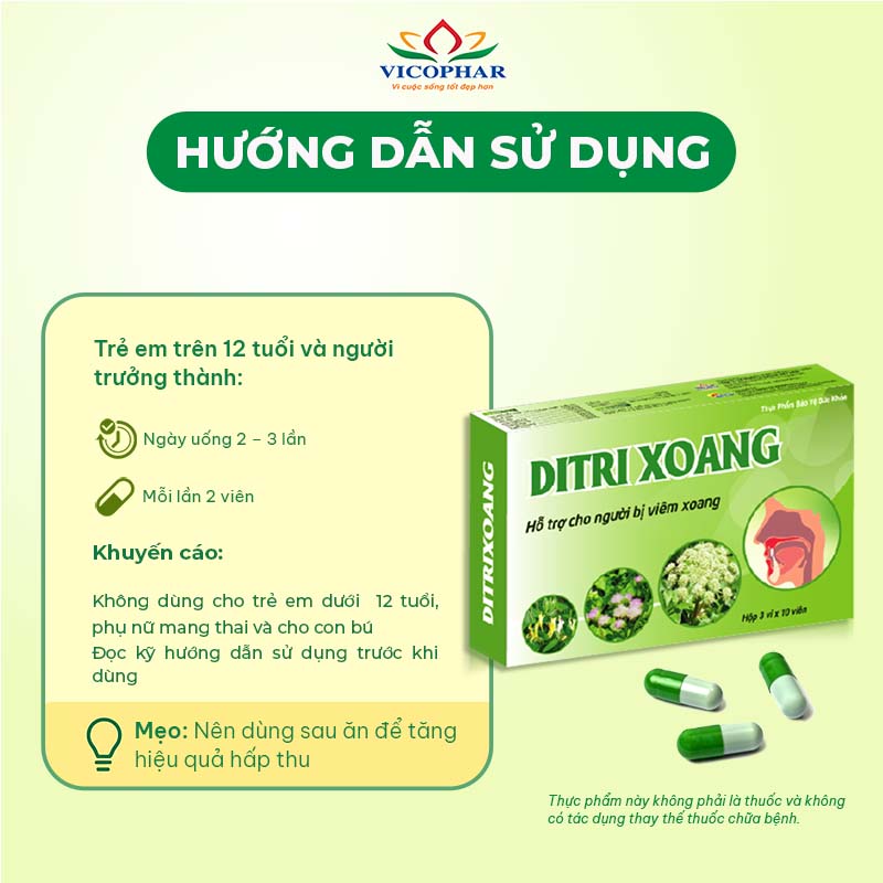 Hướng dẫn sử dụng viên uống hỗ trợ điều trị viêm xoang Ditrixoang